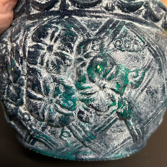 Green‎ Planter Pot Upcycled Painted Floral Textured Home Decor Flowers Garden - Picture 5 of 12